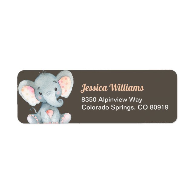 Elephant Baby Shower Return Address Label (Front)
