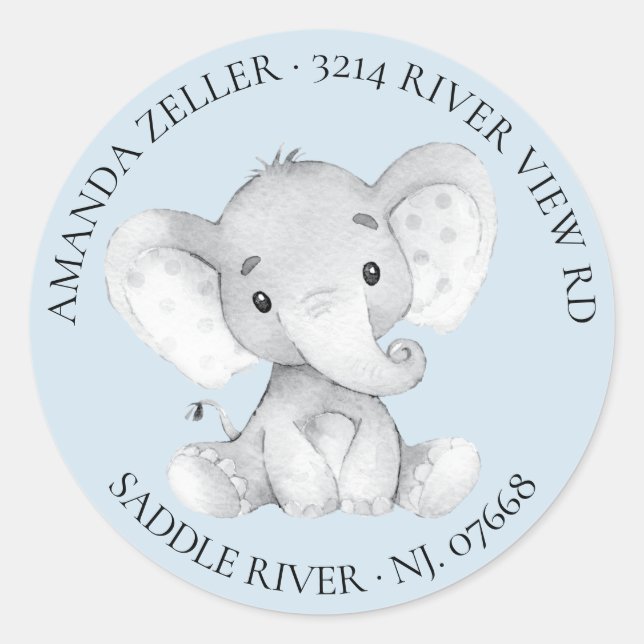 Elephant Baby Shower Return Address Label (Front)