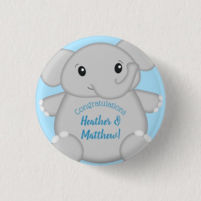 Elephant Baby Shower Safari Blue Boy 3 Cm Round Badge (Front)