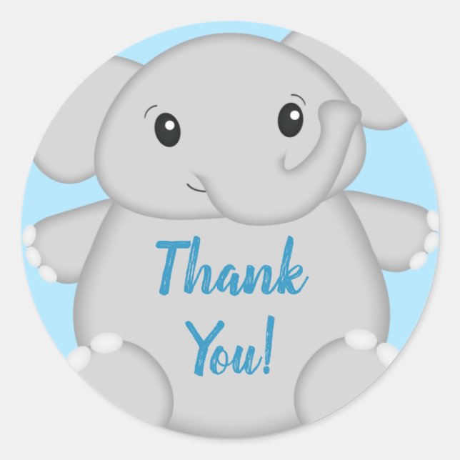 Elephant Baby Shower Safari Blue Boy Classic Round Sticker (Front)