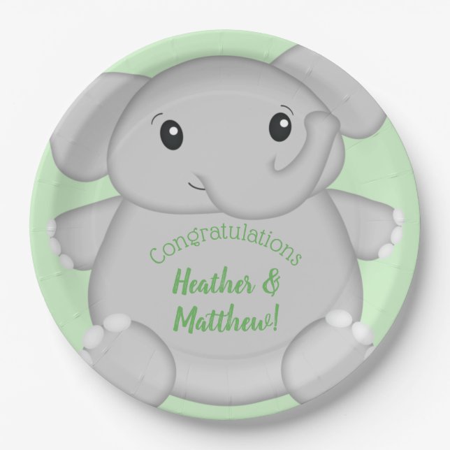 Elephant Baby Shower Safari Paper Plate (Front)