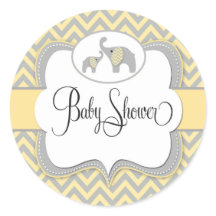 Elephant Baby Shower Sticker in Yellow Chevron