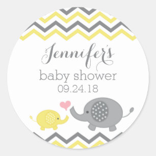 Elephant Baby Shower Stickers Yellow Grey Chevron