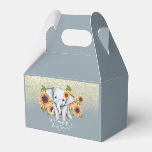 Elephant Baby Shower Sunflower Glitter Dusty Blue Favour Box