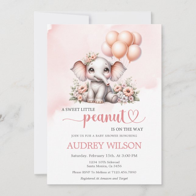 Elephant Baby Shower Sweet Little Peanut Invitation (Front)