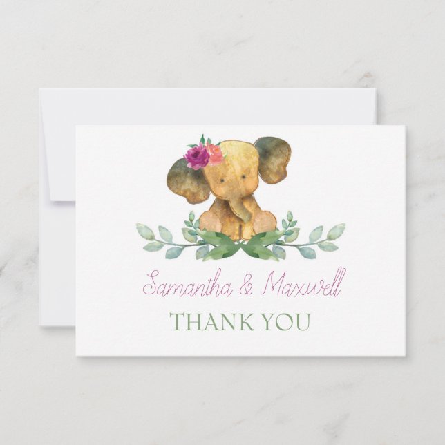 Elephant Baby Shower Thank You Card (Front)