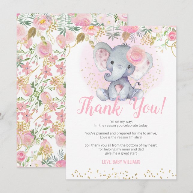 Elephant Baby Shower Thank You Cards (Front/Back)