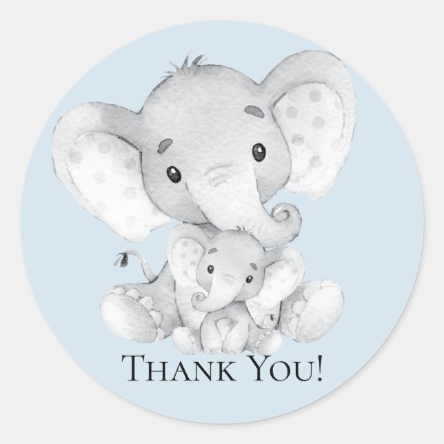 Elephant Baby Shower Thank You Favour Sticker (Front)