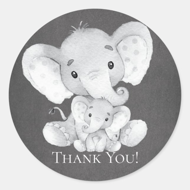 Elephant Baby Shower Thank You Favour Sticker (Front)