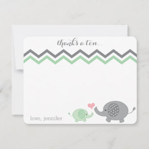 Elephant Baby Shower Thank You Green Grey Chevron Note Card