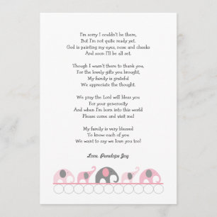 Elephant baby shower thank you notes / pink grey