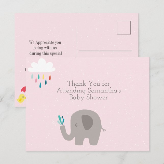 Elephant Baby Shower Thank You Postcard (Front/Back)