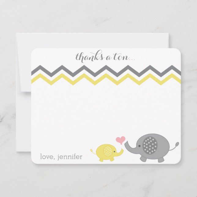 Elephant Baby Shower Thank You Yellow Grey Chevron Card (Front)
