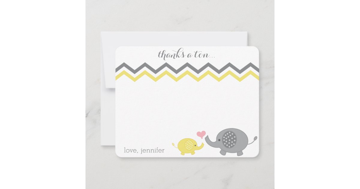 Elephant Baby Shower Thank You Yellow Grey Chevron Card | Zazzle.co.uk