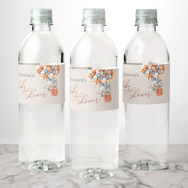 Elephant Baby Shower Water Bottle Label (Creator Uploaded)