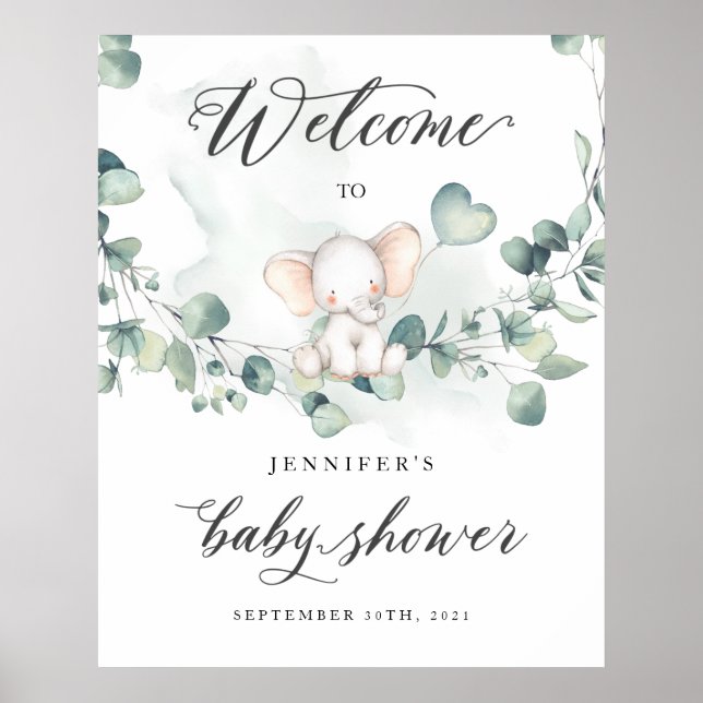 Elephant Baby Shower Welcome Sign (Front)