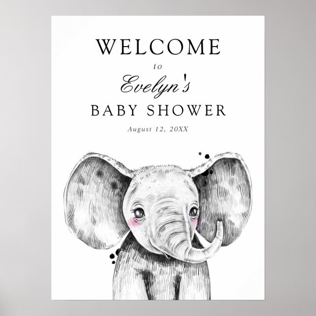 Elephant Baby Shower Welcome Sign (Front)