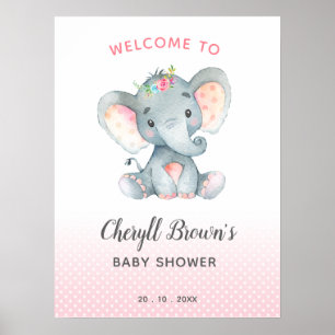 Elephant Baby Shower Welcome Sign Pink Girl Poster