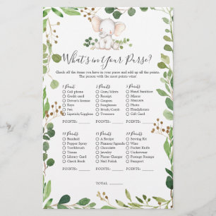 Elephant Baby Shower What's in Your Purse