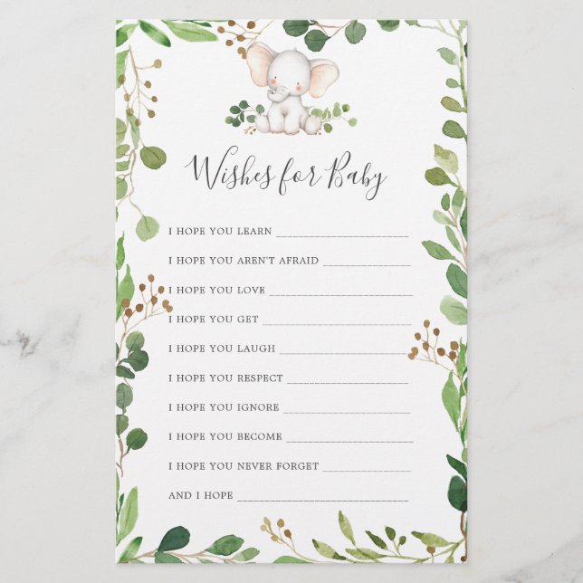 Elephant Baby Shower Wishes For Baby (Front)