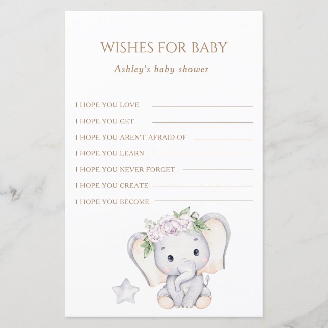 Elephant Baby Shower Wishes for Baby (Front)