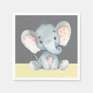 Elephant Baby Shower Yellow and Grey Napkins