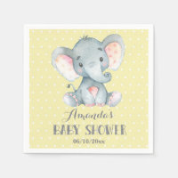 Elephant Baby Shower Yellow and Grey Napkins