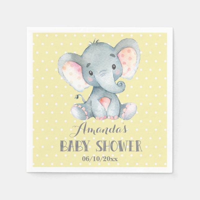 Elephant Baby Shower Yellow and Grey Napkins (Front)