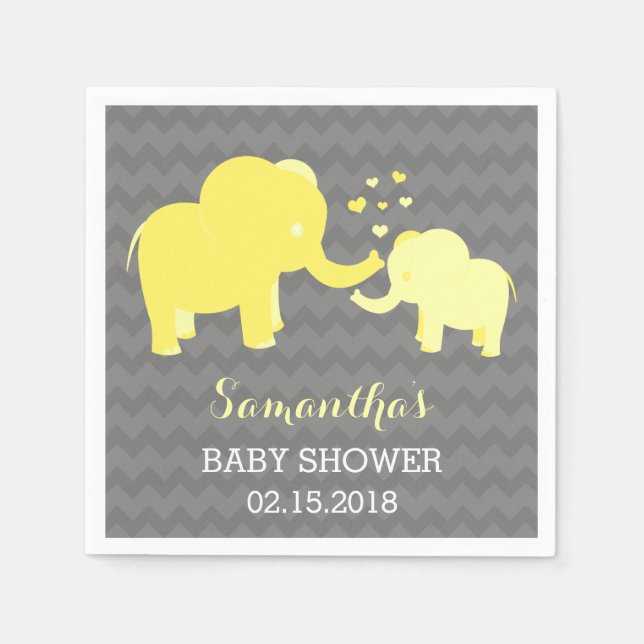 Elephant Baby Shower Yellow and Grey Paper Napkins (Front)