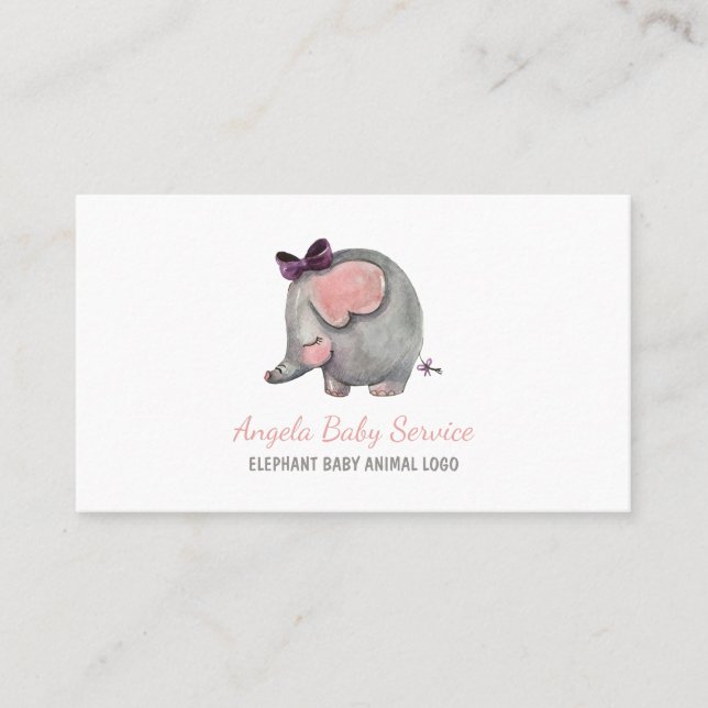 Elephant Baby sitter Pink Daycare Nursery Business Card (Front)