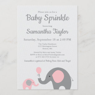 Elephant Baby Sprinkle Invitation in Pink and Grey