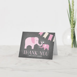 Elephant Baby Thank You Card Pink