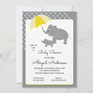 Elephant & Baby, Umbrella Baby Shower Invitation