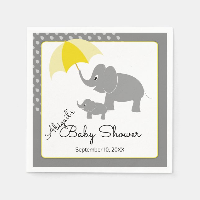 Elephant & Baby, Umbrella Baby Shower Napkin (Front)