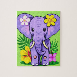Elephant Baby with Tropical Flowers Jigsaw Puzzle