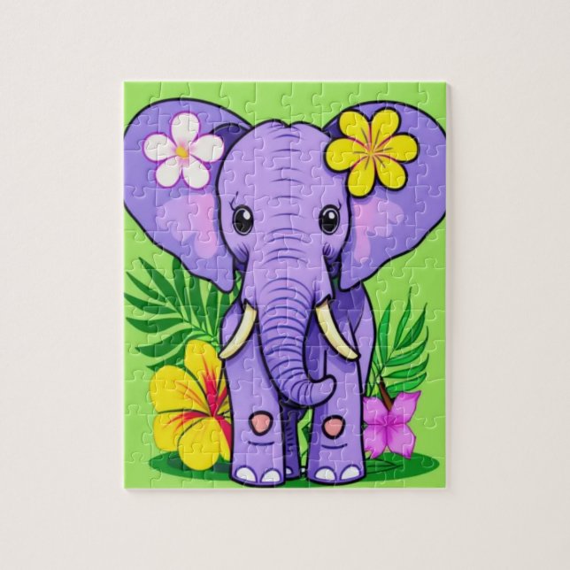 Elephant Baby with Tropical Flowers Jigsaw Puzzle (Vertical)