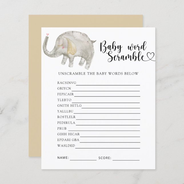Elephant - Baby Word Scramble Game (Front/Back)