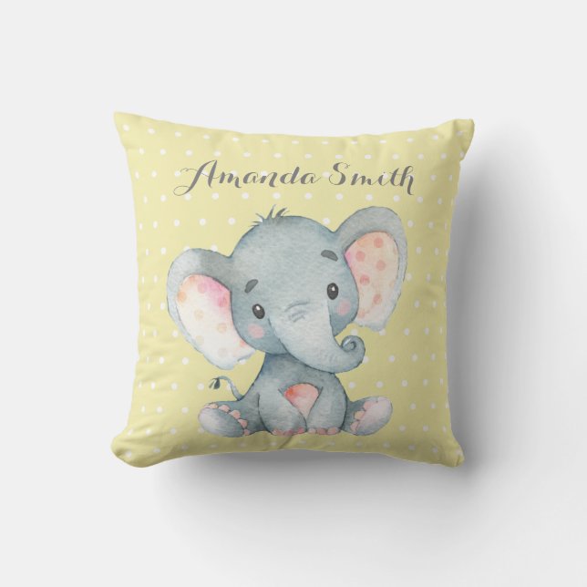Elephant Baby Yellow and Grey Cushion (Front)