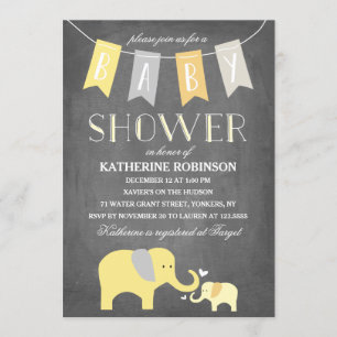 Elephant Baby Yellow Baby Shower Invitation