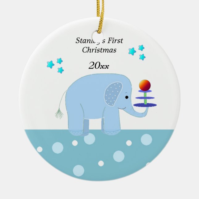 Elephant Baby's First Christmas Ceramic Tree Decoration (Front)