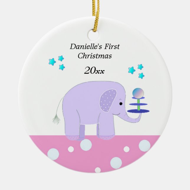 Elephant Baby's First Christmas Ceramic Tree Decoration (Front)