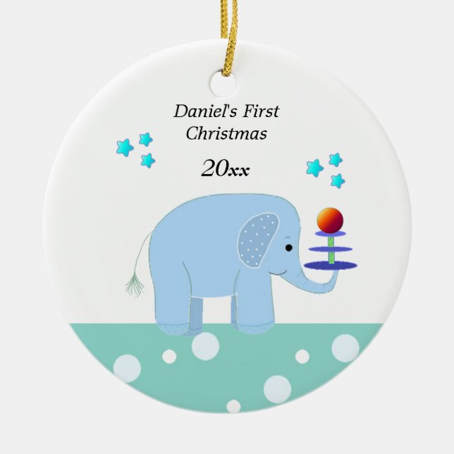 Elephant Baby's First Christmas Ceramic Tree Decoration (Front)