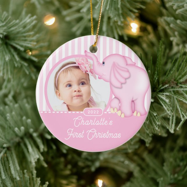 Elephant Baby's First Christmas Photo  Ceramic Tree Decoration (Tree)