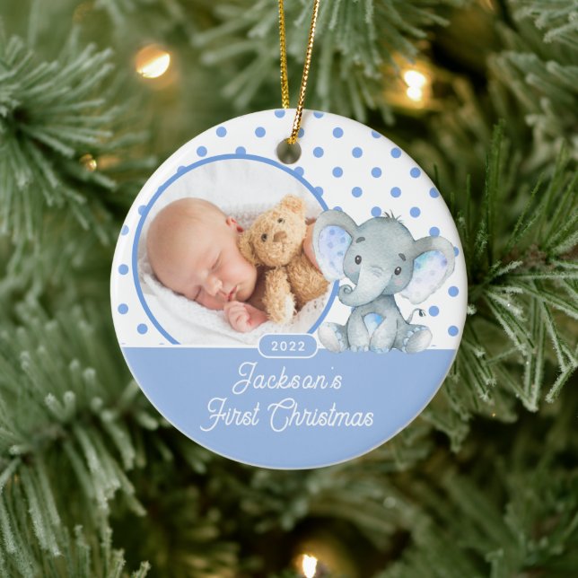 Elephant Baby's First Christmas Photo  Ceramic Tree Decoration (Tree)