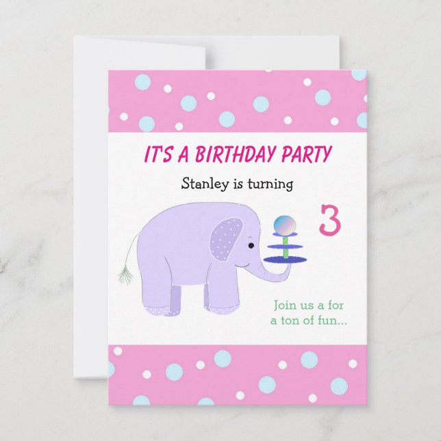 Elephant Balancing Act Birthday Invitation (Front)