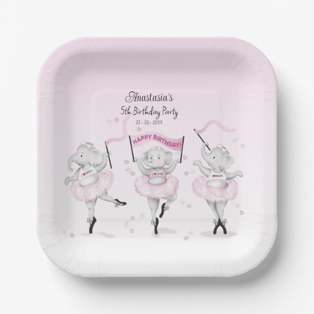 Elephant Ballerina Dance Birthday Paper Plate (Front)