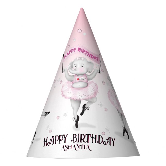 Elephant Ballerina Dance Birthday Party Hat (Front)
