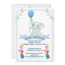Elephant Balloon Baby Bash Invitation