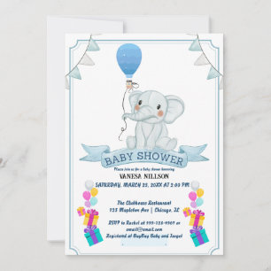 Elephant Balloon Baby Bash Invitation