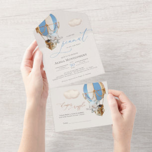 Elephant Balloon Baby Shower All In One Invitation